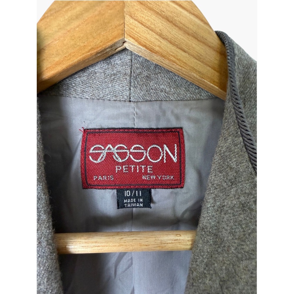 Vintage Sasson Wool Blend Blazer Jacket Taupe Corded Trim Sz Small‎ - Picture 3 of 12